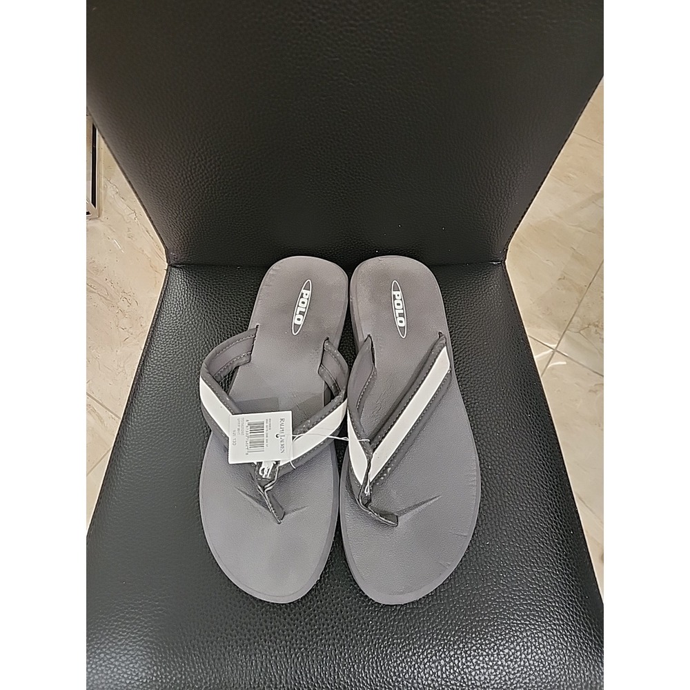 New Polo Ralph Lauren Almer II Flip Flop Gray/White‎ Men's Size 13D RARE Pool